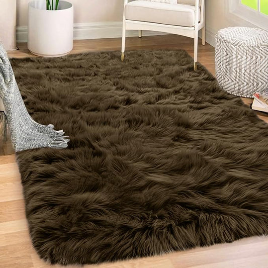 Gorilla Grip Fluffy Faux Fur Rug, Machine Washable Soft Furry Area Rugs, Rubber Backing, Plush Floor Carpets for Baby Nursery, Bedroom, Living Room Shag Carpet, Luxury Home Decor, 2x8 Runner, Brown