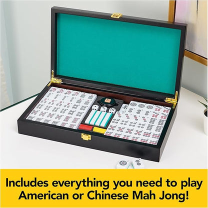 Spin Master Games Legacy Deluxe Mah Jong Classic Game with Two-Toned Tiles and Lined Wood Storage Case, Family Game for 4 Players Ages 8 and up