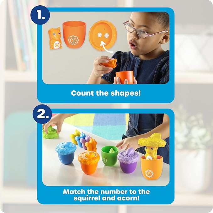 Learning Resources Snap-n-Learn Surprise Squirrels - Toddler Montessori Toys, Preschool Activities, Counting and Fine Motor Skills, Sorting, Pattering, Color Recognition, Gifts for Boys and Girls