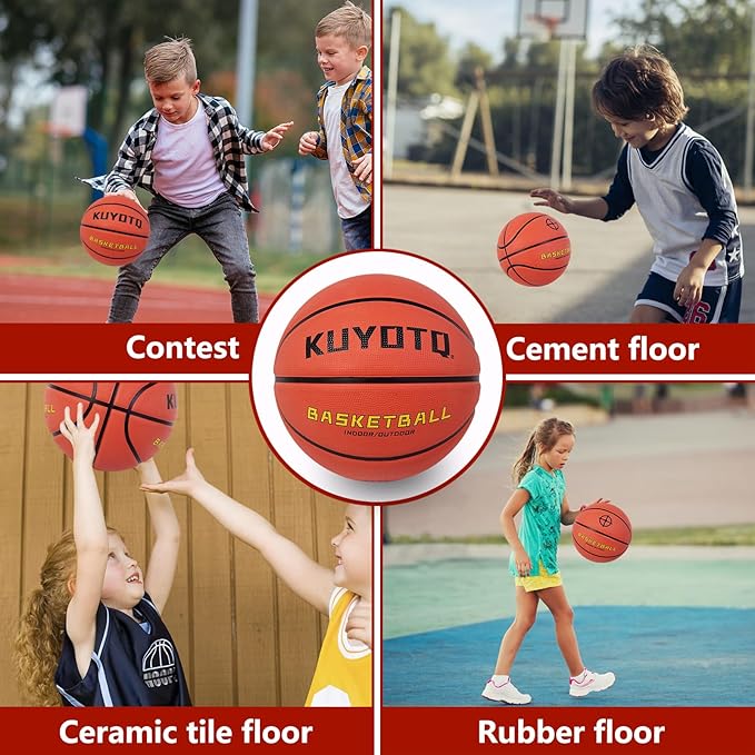 KUYOTQ Kids Toddler Youth Adult Size 3/4/5/6/7 Basketball 22/25.5/27.5/28.5/29.5" Thickened Rubber or Faux Leather Indoor Outdoor Basketball for Boys Girls Womens Mens Basket Ball Gifts