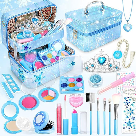 INNOCHEER Kids Makeup Kit for Girl Toys, Frozen Toys for Girls Makeup Kit, Washable Make Up for Kids Double Layer, Frozen Makeup for Little Girls, Gifts Toys for 3 4 5 6 7 8 9 10 11 12+ Year Old Girls