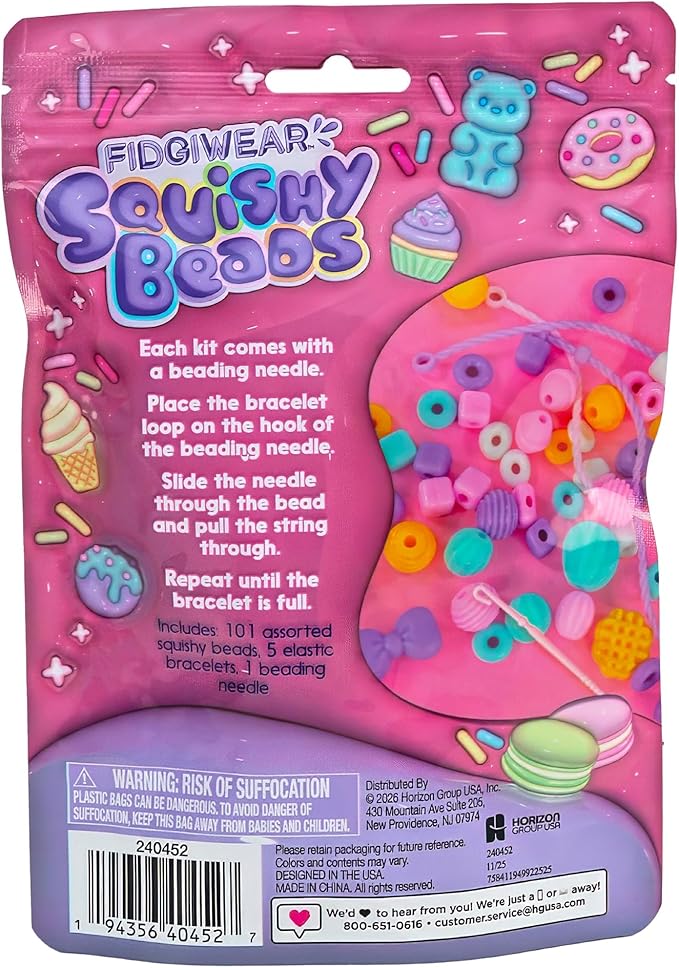 Fidgiwear Squishy Beads – Pink Sweety Theme, Create Fashionable Fidget Jewelry with Scented Squishy Beads for Jewelry Making, Toddler Sensory Bracelet Making Kit for Ages 3+