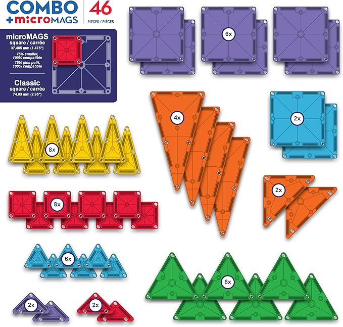 MAGNA-TILES® Combo 46-Piece Magnetic Construction Set, The Original Magnetic Building Brand