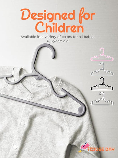 HOUSE DAY Kids Plastic Hangers for Closet, Childrens Hangers for Clothes & Baby Hangers, Toddler, and Child Clothes - Clothing, Pants, Coats, and More - Ideal for Everyday Use (Grey, 120 Pack)