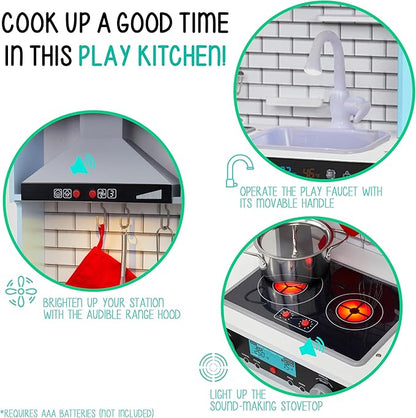 Lil' Jumbl Kids Blue Small Kitchen Set, Pretend Wooden Play Kitchen, Includes Range Hood, Microwave, Stove Top, Oven That Make Realistic Sound & Light, Pots, Pan, Cutting Board & Utensils Included,