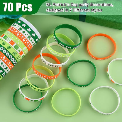 Morcheiong 70 Pcs St. Patrick's Day Silicone Bracelets Pink Red Party Favors Classic Rubber Wristbands for Kids Adults St. Patrick's Day Party Decorations