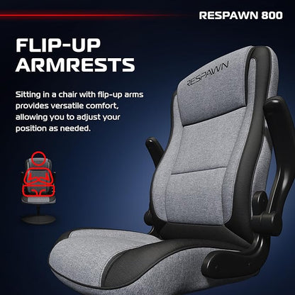 RESPAWN 800 Gaming Chair Floor, Swivel Rocker Gaming Chair, High Back Ergonomic Floor Gaming Chair for Kids and Adults, Gaming Recliner, Floor Rocker Chair with Armrests - Grey Fabric