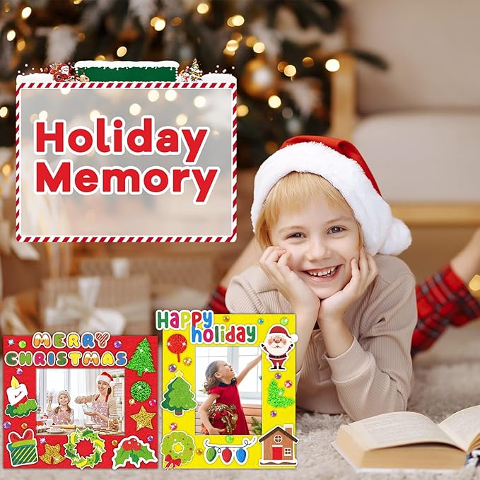 Qyeahkj 506pcs Christmas Foam Arts Craft Picture Frame Kit for Kids, 18 Sets Colorful Holiday Felt Picture Frame with Easel for DIY Xmas Winter Party Game Activities Favors Decors Supplies