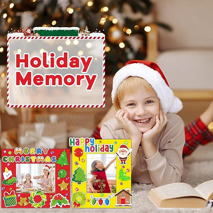 Qyeahkj 506pcs Christmas Foam Arts Craft Picture Frame Kit for Kids, 18 Sets Colorful Holiday Felt Picture Frame with Easel for DIY Xmas Winter Party Game Activities Favors Decors Supplies