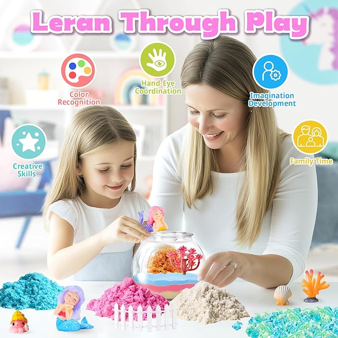 VigorFun Mermaid Terrarium Kit for Kids - Creative LED Night Light Gifts for Girls Birthday Age 3+, DIY Arts & Crafts Light Up Kit, Mermaids Toys for Kids 4 5 6 7 8 9 10 Year Old