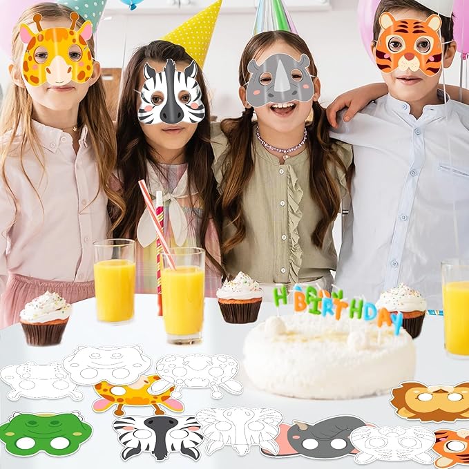 36Sets Animal Coloring Mask Jungle Animal Crafts for Kids Color Your Own Paper Mask Easy DIY Wild Lion Masquerade Birthday Party Dress-Up Decoration Favor School Classroom Activity Game Supplies
