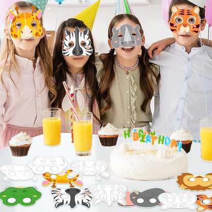 36Sets Animal Coloring Mask Jungle Animal Crafts for Kids Color Your Own Paper Mask Easy DIY Wild Lion Masquerade Birthday Party Dress-Up Decoration Favor School Classroom Activity Game Supplies