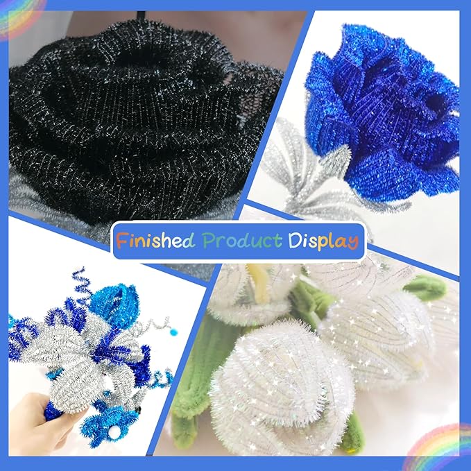 Hssugi Royal Blue Pipe Cleaners, 100PCS Pipe Cleaners Craft Supplies, Glitter Golden Pipe Cleaners Bulk Fuzzy Sticks for DIY Art and Craft Projects Home Decoration