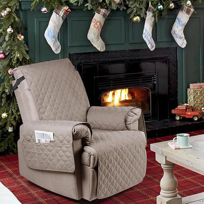 Ruaozz 100% Waterproof Recliner Chair Cover Non-Slip Reclining Cover for Recliner Chair Washable Chair Seat Cover with Elastic Straps for Kids, Dogs, Pets (Pale Brown, 23'')