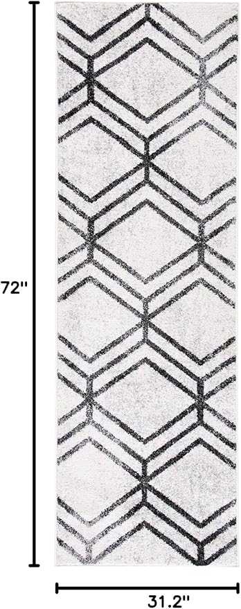 SAFAVIEH Adirondack Collection Runner Rug - 2'6" x 6', Ivory & Charcoal, Modern Geometric Distressed Design, Non-Shedding & Easy Care, Ideal for High Traffic Areas in Living Room, Bedroom (ADR253B)