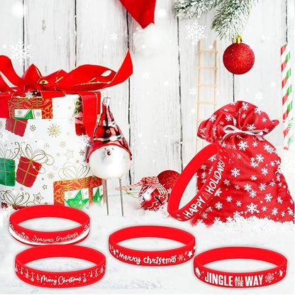 Morcheiong 42 Pieces Christmas Rubber Bracelets 7 Classic Design Silicone Wristbands for Merry Xmas Party Favors (Red)