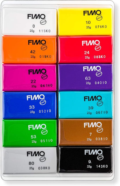 STAEDTLER FIMO Soft Polymer Clay - Oven Bake Clay for Jewelry, Sculpting, Crafting, 12 Assorted Colors, 8023 C12-1