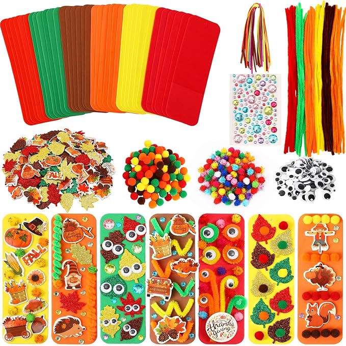 JULBEAR 36 Sets Fall Crafts Kits DIY Blank Foam Decorations Sets Leaf Foam Self-Adhesive Stickers Arts for Kids Autumn Thanksgiving Halloween Party Favors Classroom Activity Gift