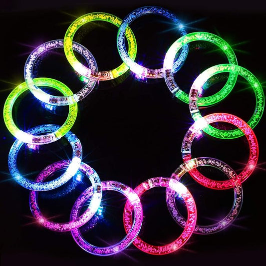 Novelty Place 12Pcs LED Glow Bracelets Set - Light Up Party Favor Toys Glow Sticks for Kids and Adults - Glow in the Dark Accessories for Halloween, Birthdays, Concerts, and Carnival Celebrations