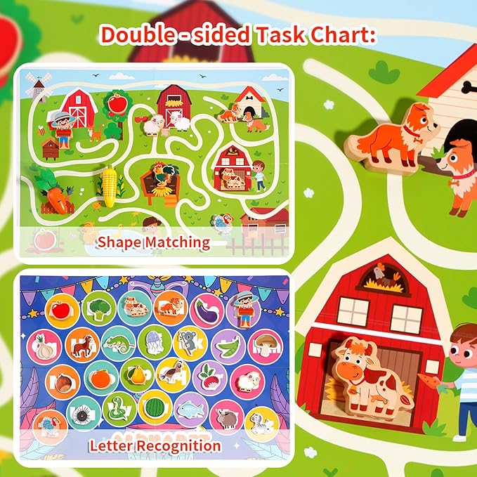 INIFEIDALA Montessori Wooden Farm Sensory STEM Toys for 2-5 Year Old Boys & Girls, Preschool Educational Toddler Toys for Speech Therapy & Fine Motor Skills Development, Ideal Kids Birthday Gift