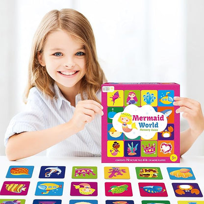 Hebayy 72 PCS Mermaid World Memory Matching Game, Marine World Matching Cards for Toddlers 36 Pairs Memory Cards Educational Toys for Preschool 4 5 6 Years Old