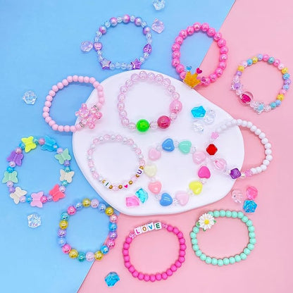 12 PCS Kids Bracelets for Girls Jewelry Little Girl Beaded Bracelets Flower Butterfly LOVE Letter Pink Princess Pretend Play Easter Christmas Birthday Gift
