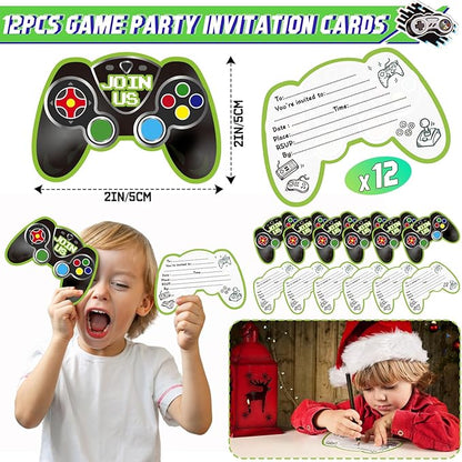 110Pcs Video Game Party Favors Birthday Supplies for Boys, Bag Invitation Card Silicone Bracelet Keychain Luminous Tattoo Stickers Kids Gifts Game On Goodie Bag Stuffers Gaming Gamer Party Favors
