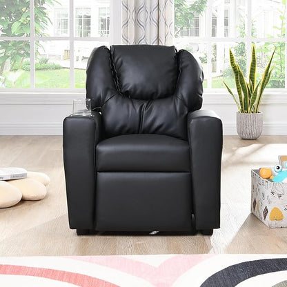 21.3" Kids Recliner Chair,Toddler Armchair Upholstered Couch with Cup Holder, Backrest,Children Upholstered Seating Sofa w/Headrest and Footrest,for Child's Bedroom,Black