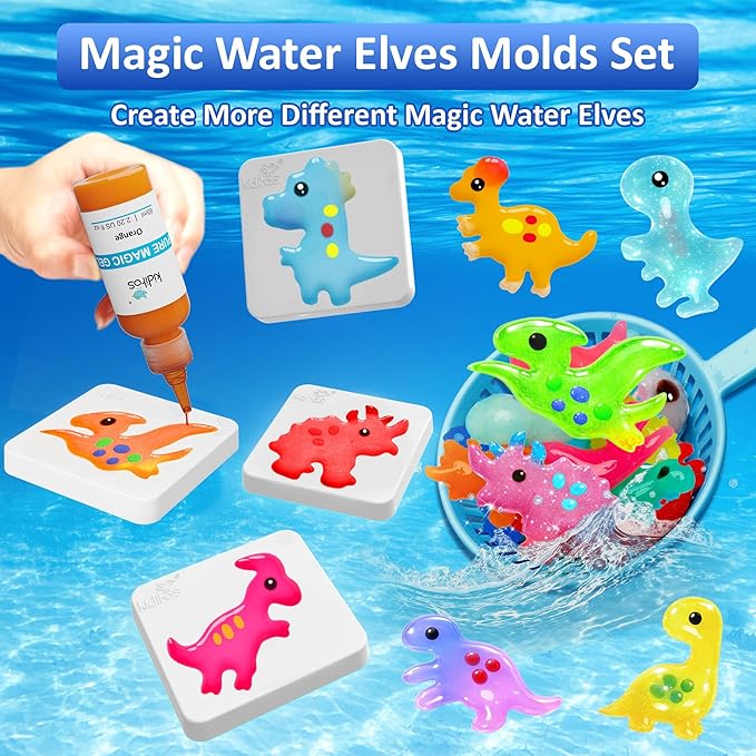 Kiditos Magic Water Elf Powder Refill 5 Packs+Dinosaurs Mold Set