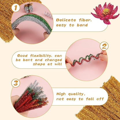 Pipe Cleaners Craft, 100Pcs Pipe Cleaners Supplies for Home DIY Handmade Arts, Glitter Pipe Cleaners for Festivals DIY Decorations/Glitter Gold