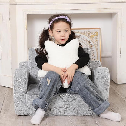 Dinosaur Glow in The Dark Toddler Couch, 2-in-1 Toddler Soft Couch Fold Out with Star Pillow, Convertible Sofa to Lounger for Girls and Boys, 1-Seat