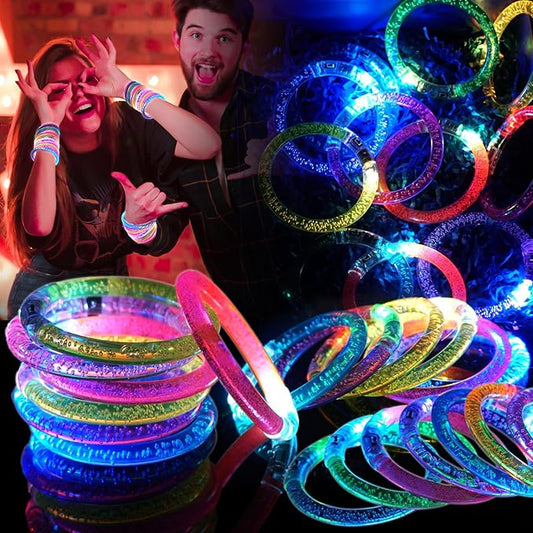 28 Pack Glow Bracelets, Glow in the Dark Party Supplies, 6 Color LED Light Up Bracelets for Adults & Kids Birthday Party Favors, Concert, New Year, Carnival, Raves