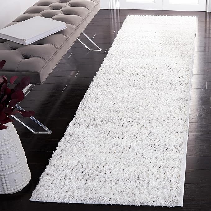 SAFAVIEH Berber Shag Collection Runner Rug - 2'3" x 8', Ivory & Light Grey, Non-Shedding & Easy Care, 1.2-inch Thick Ideal for High Traffic Areas in Living Room, Bedroom (BER563F)