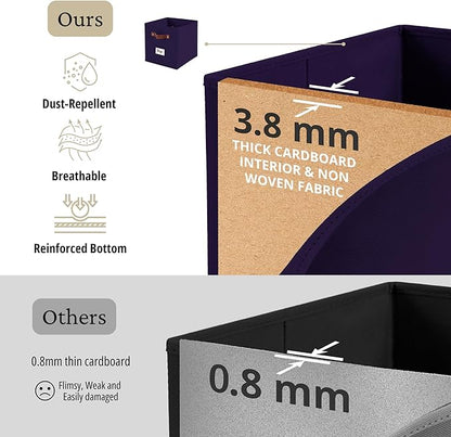 DECOMOMO Storage Bins, Cube Storage Bin with Labels, Fabric Storage Cubes for Shelves (10.5" x 11" / 6pcs, Deep Violet)