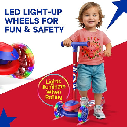 3 Wheel Scooter for Kids, Smooth Light Up LED Front Wheels, Wide Anti Slip Deck, Rear Foot Brake, Easy Lean to Steer Maneuvering, Indoor & Outdoor Ride On Toys for Ages 2 Up,