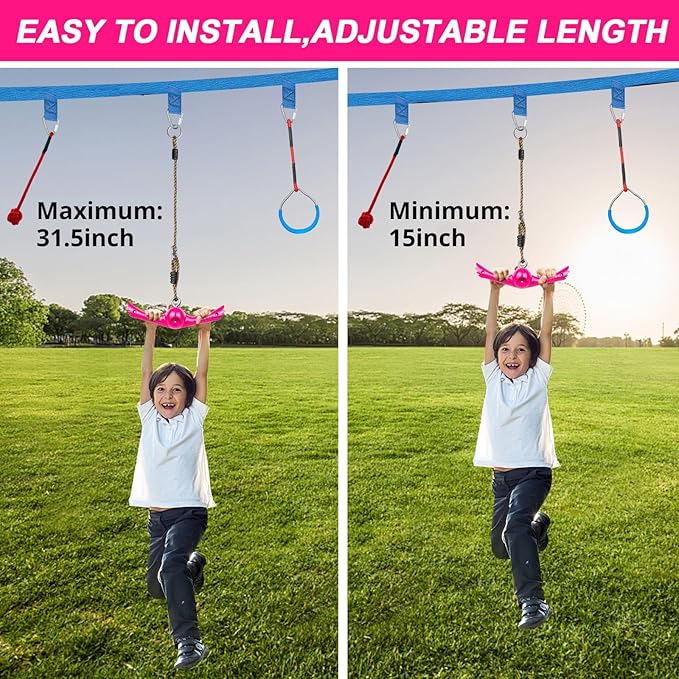 YAMIPROBI Ninja-Twister Swing Spins Set: Slackline Attachments - 360° Handle Twist-Spin Flips Toy Activate Ninja Powers - Ninja Warrior Accessories - Kids Ninja Hang Toys for Playground Backyard,Pink