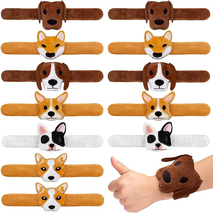 12 PCS Stuffed Dog Animal Slap Bracelets Plush Animal Slap Bracelets Cute Wrist Slap Band Toy Wrist Animals Wrist Pets Slap Bracelet Wrist Toy for Boys Girls Birthday Gifts Party Favors 6 Styles