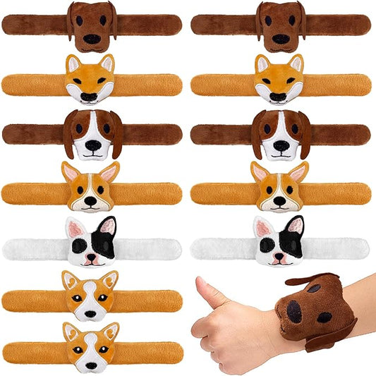 12 PCS Stuffed Dog Animal Slap Bracelets Plush Animal Slap Bracelets Cute Wrist Slap Band Toy Wrist Animals Wrist Pets Slap Bracelet Wrist Toy for Boys Girls Birthday Gifts Party Favors 6 Styles