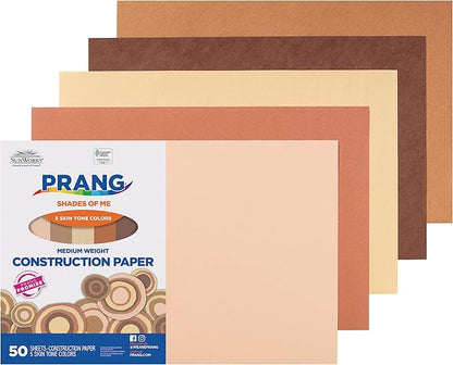 Prang (Formerly SunWorks) Shades of Me Construction Paper, 5 Assorted Skin Tone Colors, 12" x 18", 50 Sheets