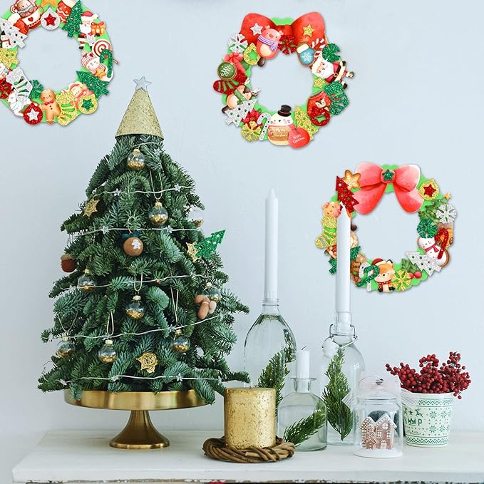 Christmas Foam Wreath Craft Kits 16PCS DIY Christmas Ornament Foam Sticker Holiday Activity for Kids Christmas Party Decoration Supplies