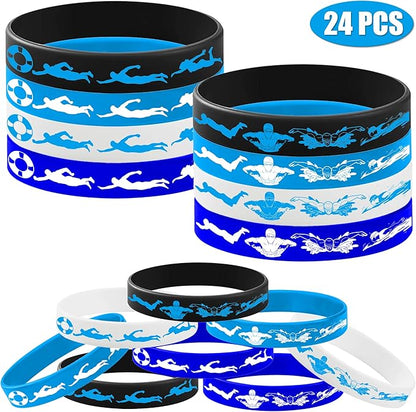24PCS Swimming Rubber Bracelets Silicone Wristbands -Sport Party Supplies Decorations Speed Birthday Baby Shower Party Favors