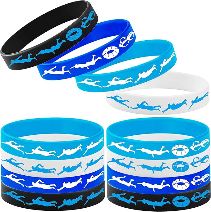 24PCS Swimming Rubber Bracelets Keychains Party Favors-Sport Themed Silicone Bracelets Party Supplies Swimming Action Themed Birthday Baby Shower Party Decorations