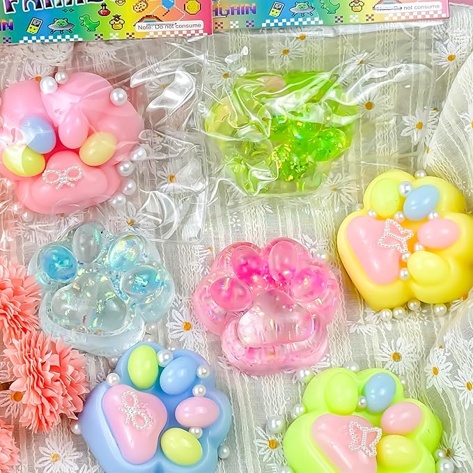 4Pcs Taba Squishies Paw, Cat Paw Squishies Toy, Clear Sticky Squeeze Toys, Soft Silicone Fidget Sensory Toys for Stress Relief, Cute Things Party Favors & OPP Packaging Gifts for Adults Kids
