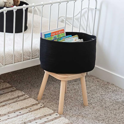 OrganiHaus Cotton Rope Basket for Shelf - Woven Storage Basket for Organizing, Closet & Toy Storage - Black - 15x9x10