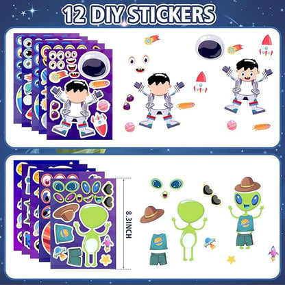 84Pcs Outer Space Party Favors Astronaut Birthday Supplies Bag Bouncy Ball Scratch Paper Necklace Silicone Bracelet Diy Sticker Goodie Bag Stuffer Kids Boys Galaxy Themed Party Favors