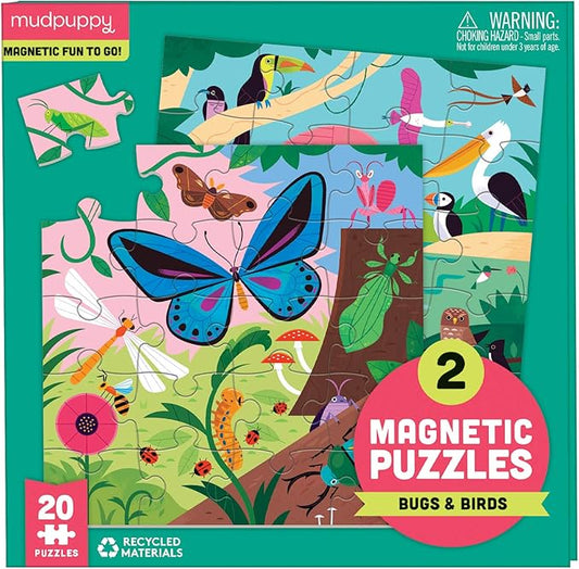 Mudpuppy Bugs & Birds - Tri Fold Magnetic Puzzles Featuring Two 20 Piece Bugs and Birds Themed Artwork