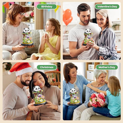 Panda Flower Bouquet Building Set for Adults, Animals Flowers Plants Decor with Dust Cover, Birthday Gift Building Toy for Boys Girls, 999 PCS Mini Building Blocks, Not Compatible with Lego