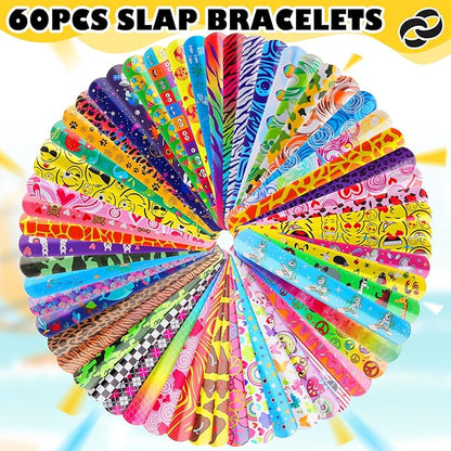 Slap Bracelets for Kids,60 Pcs Christmas Slap Bracelets,Kids Slap Bracelets Bulk,Slap Wristbands for Kids Party Favors Christmas Stocking Stuffers Birthday Gifts (60 Designs)