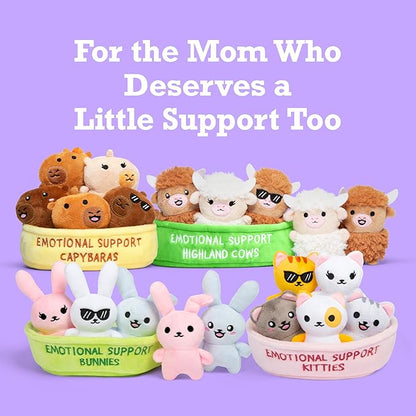 Emotional Support Highland Cows by Relatable, Cuddly Stuffed Animals and Plushies Set, Small Gifts for Mom, Includes 5 Highland Cows Plush Toys with Carrying Basket, for Mom
