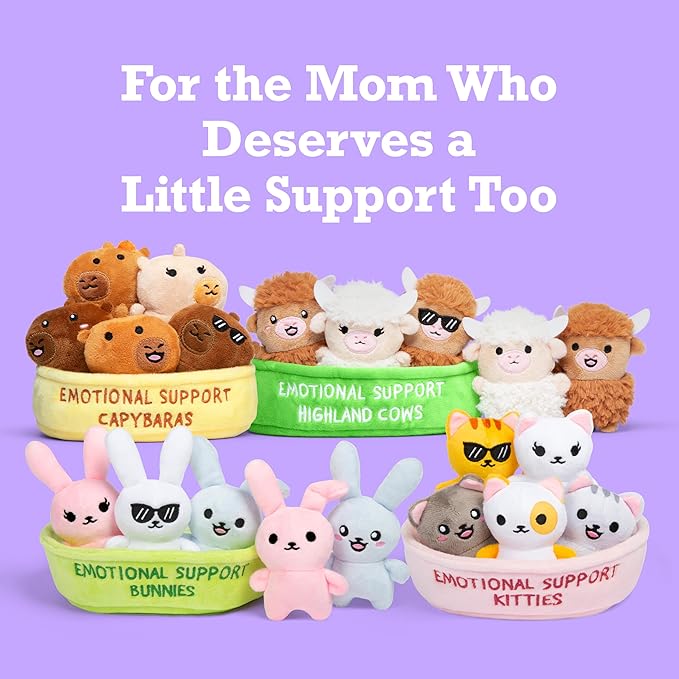 Emotional Support Capybaras by Relatable, Cuddly Stuffed Animals and Plushies Set, Small Gifts for Mom, Includes 5 Capybaras Plush Toys with Carrying Basket, for Mom